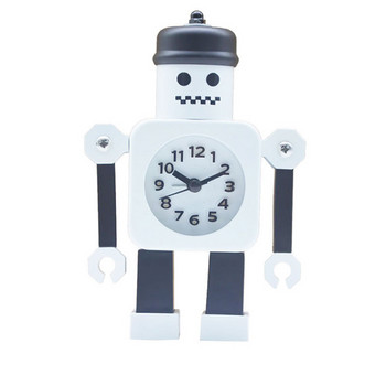 Метален робот-будилник Безшумен настолен аналогов часовник с ръчни щипки Декоративен часовник за детска спалня, Страхотен подарък, черен, бял