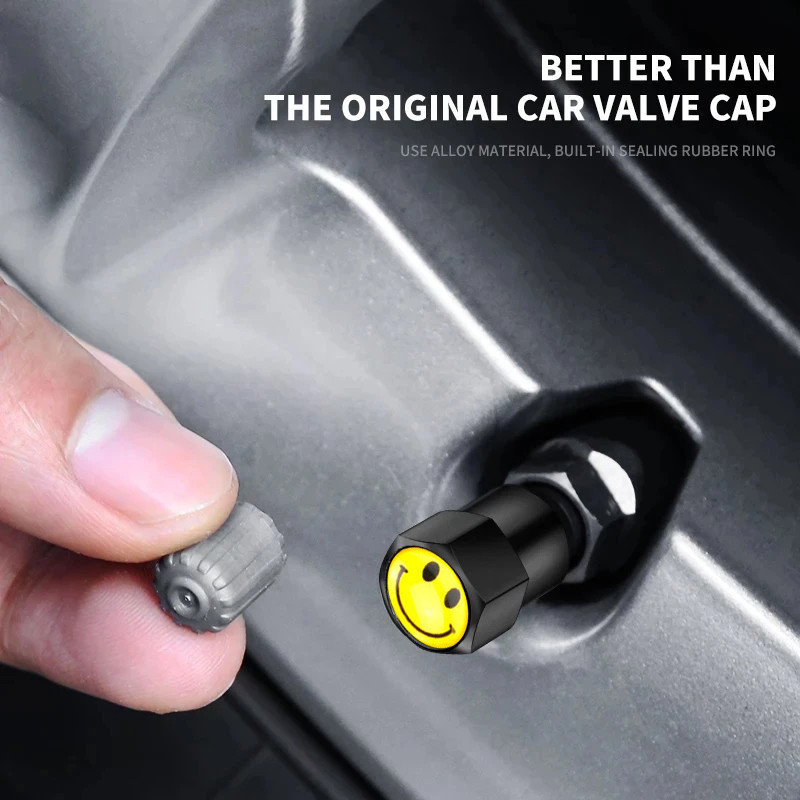 4vnt/rinkinys metalinis besišypsantis ženklelis Automobilių ratų padangų vožtuvų dangteliai madingi automobilių priedai Universalūs automobilių dviračių motociklams