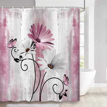 Тиал Голяма маргаритка на цветя и пеперуда завеса за душ Тюркоазена завеса за баня Водоустойчива декорация за баня с куки