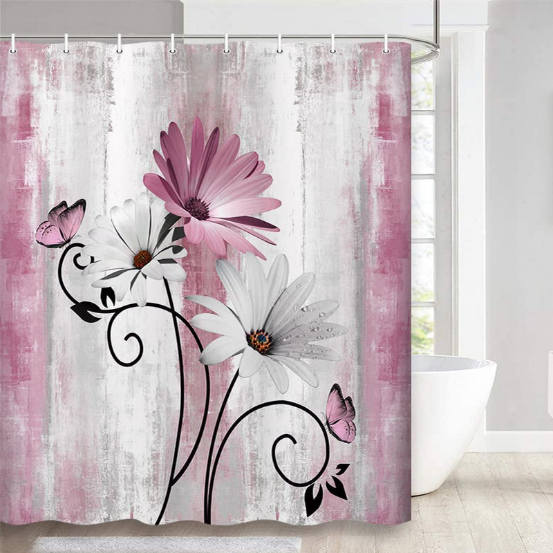 Žalios spalvos, didelės margalapės, gėlių ir drugelių dušo užuolaidos turkio spalvos vonios užuolaidos, vandeniui atsparios vonios kambario dekoracijos su kabliukais