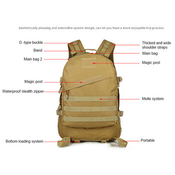 Σακίδιο Αδιάβροχο 3D Military Tactical Mochilas για άντρες Τσάντες εξωτερικού χώρου Ανδρικό σακίδιο κάμπινγκ Trekking Hunting Molle Backbag