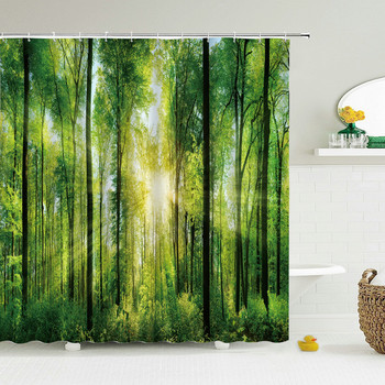 Μοντέρνα δασική κουρτίνα ντους Πράσινο φυτό Δέντρο Τοπίο Κουρτίνα ντους Μπάνιο Αδιάβροχο Διακόσμηση μπάνιου cortina de la ducha