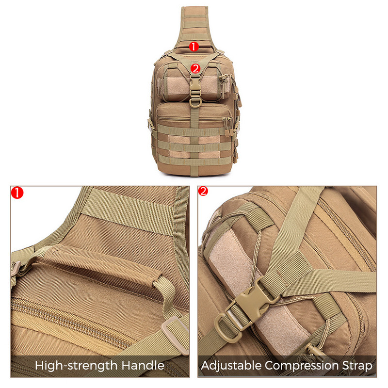 Állítható vállpántos hátizsák 800D Oxford Cloth taktikai hevedertáska csomag kültéri kemping túrázáshoz