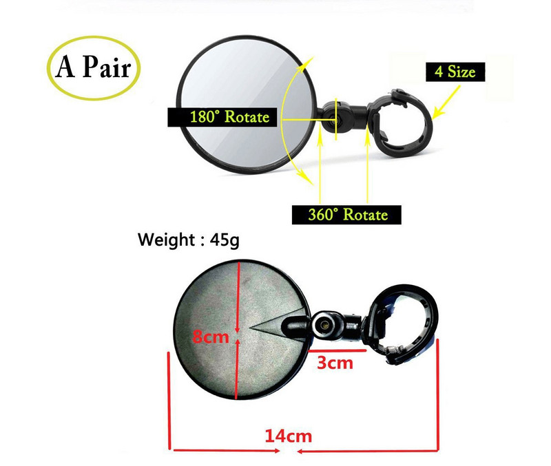 1 ζεύγος καθρέφτες οπισθοπορείας ποδηλάτου Ρυθμιζόμενοι περιστρεφόμενοι καθρέφτες ποδηλάτου ευρείας γωνίας Ανακλαστήρας σκούτερ μοτοσικλέτας Mtb αξεσουάρ ποδηλάτου δρόμου