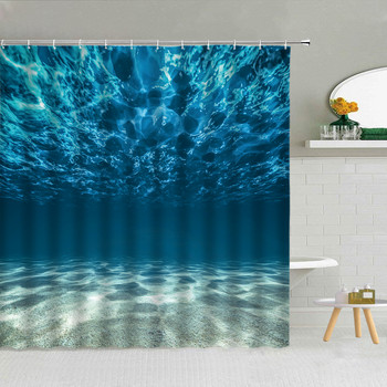 Μπλε ωκεανός υποβρύχια παραλία τοπίο κουρτίνα μπάνιου δελφίνι χελώνα φάλαινα ζώο κουρτίνα γάντζο διακόσμηση μπάνιου