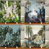 Troopiliste taimede palmilehtedest dušikardin Iidne trükitud vannituba Vannitoa kardin Polüester veekindel Vannitoa kodukaunistamise konksud