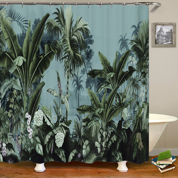 Tropical Plant Κουρτίνα μπάνιου με φύλλα φοίνικα Αρχαία εμπριμέ κουρτίνα μπάνιου Πολυεστέρας αδιάβροχα μπάνια με διακόσμηση σπιτιού