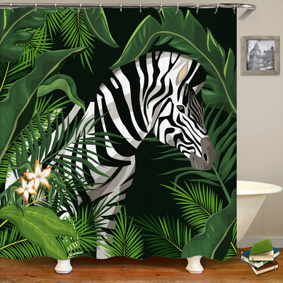 Troopiliste taimede palmilehtedest dušikardin Iidne trükitud vannituba Vannitoa kardin Polüester veekindel Vannitoa kodukaunistamise konksud