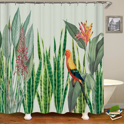 Troopiliste taimede palmilehtedest dušikardin Iidne trükitud vannituba Vannitoa kardin Polüester veekindel Vannitoa kodukaunistamise konksud