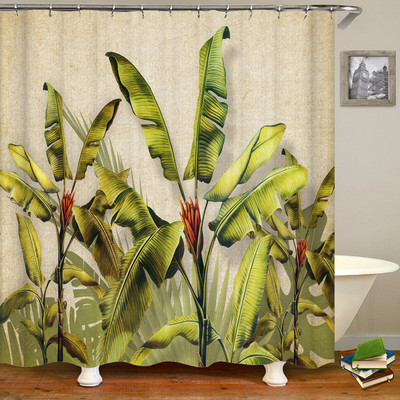 Troopiliste taimede palmilehtedest dušikardin Iidne trükitud vannituba Vannitoa kardin Polüester veekindel Vannitoa kodukaunistamise konksud