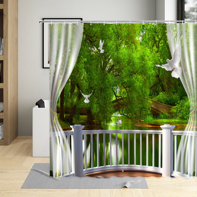 Zavjesa za tuširanje Green Garden s botaničkim printom Dekoracija kupaonice Vodootporna poliesterska ukrasna zavjesa za tuširanje cortina de la ducha