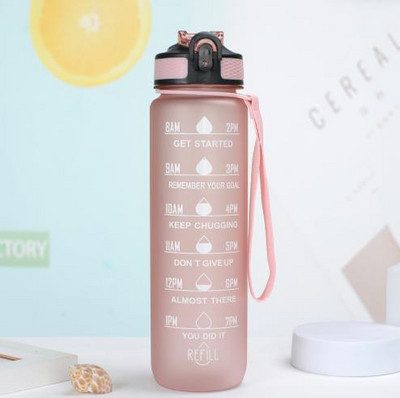 1-liitrine veepudel Time Scale Fitness Outdoor Sports Veepudelid õlgedega härmas lekkekindlate motiveerivate sporditassidega