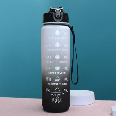 1-liitrine veepudel Time Scale Fitness Outdoor Sports Veepudelid õlgedega härmas lekkekindlate motiveerivate sporditassidega