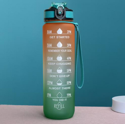 1-liitrine veepudel Time Scale Fitness Outdoor Sports Veepudelid õlgedega härmas lekkekindlate motiveerivate sporditassidega