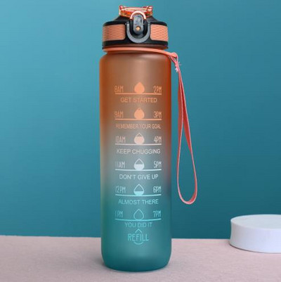 1-liitrine veepudel Time Scale Fitness Outdoor Sports Veepudelid õlgedega härmas lekkekindlate motiveerivate sporditassidega