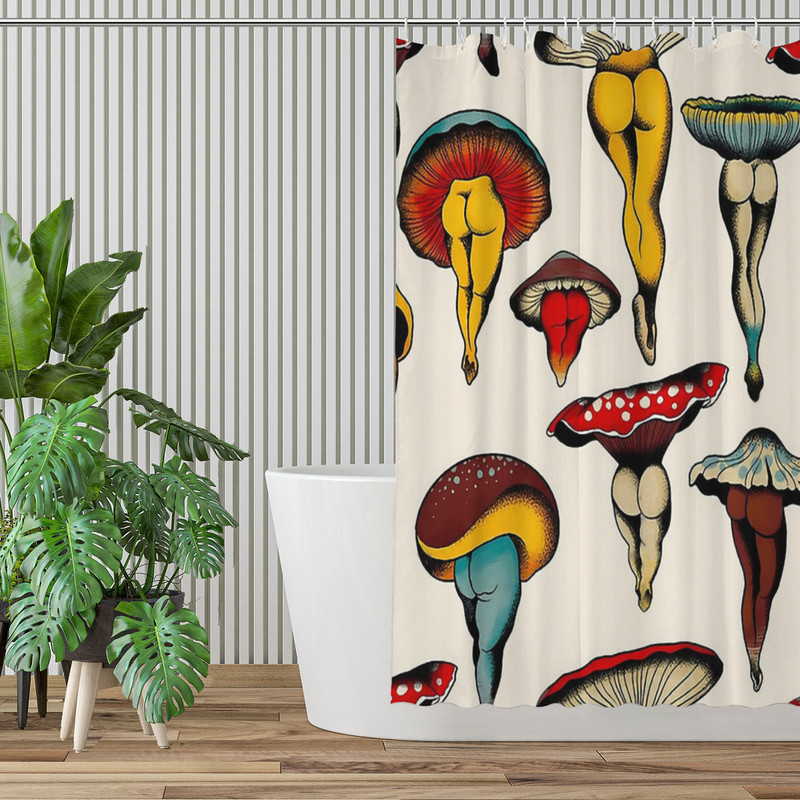 Sexy Mushrooms Tattoo Fash Κουρτίνες μπάνιου Αδιάβροχο χώρισμα Δημιουργική διακόσμηση σπιτιού Αξεσουάρ μπάνιου