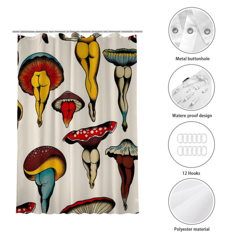 Sexy Mushrooms Tattoo Fash Κουρτίνες μπάνιου Αδιάβροχο χώρισμα Δημιουργική διακόσμηση σπιτιού Αξεσουάρ μπάνιου