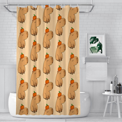 Tök Fürdőszoba Zuhanyfüggöny Kapybara Aranyos Állat Vízálló válaszfal Kreatív lakberendezés Fürdőszoba kiegészítők