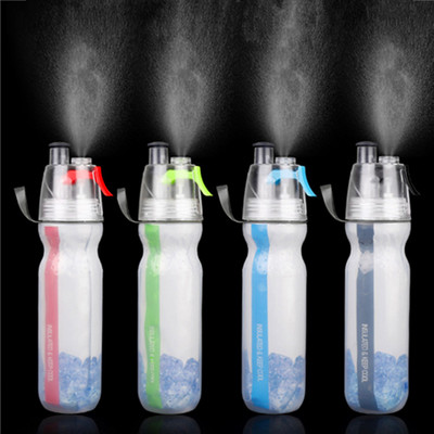 Keep Cool Insulated Bike Sports Water Bottle Spray Mist Squeeze Bottle 500ml Misting Portable Outdoor Double-Deck Spray