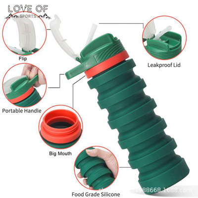 Nova prijenosna sklopiva boca za vodu od 550 ml, silikonska preklopna šalica s poklopcem, šalica za vodu za putovanja na otvorenom, sport, trčanje u teretani