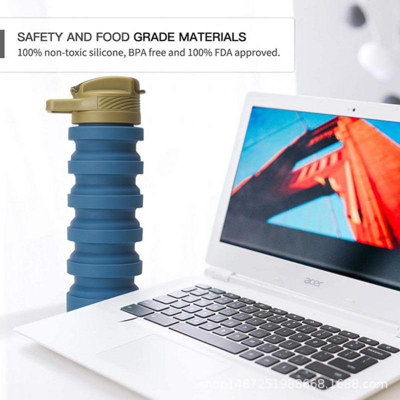 Uus 550 ml kaasaskantav kokkupandav veepudel, silikoonist kokkupandav kaanega kokkuklapitav tass välireisidele mõeldud veetassis spordijõusaalijooks