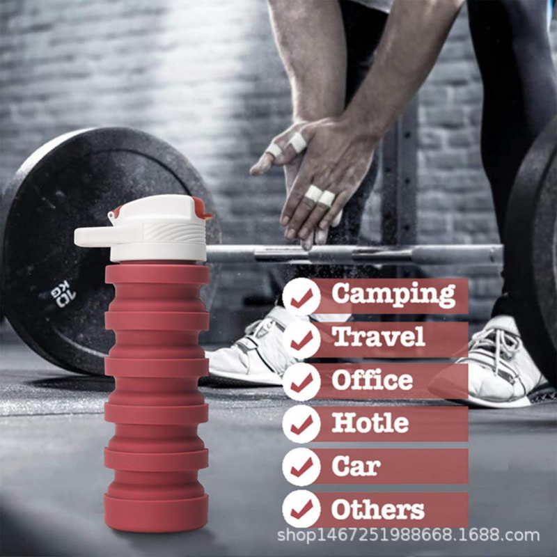 Uus 550 ml kaasaskantav kokkupandav veepudel, silikoonist kokkupandav kaanega kokkuklapitav tass välireisidele mõeldud veetassis spordijõusaalijooks