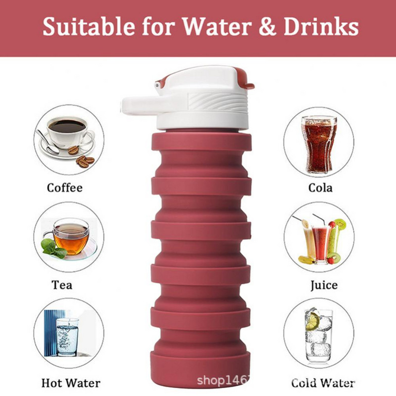 Uus 550 ml kaasaskantav kokkupandav veepudel, silikoonist kokkupandav kaanega kokkuklapitav tass välireisidele mõeldud veetassis spordijõusaalijooks