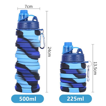 Νέο 500ML φορητό αναδιπλούμενο μπουκάλι σιλικόνης Πτυσσόμενο μπουκάλι νερού για υπαίθρια ιππασία με πτυσσόμενο κύπελλο Carabiner