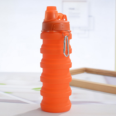 Uus 500 ml kaasaskantav sissetõmmatav silikoonpudel Kokkupandav veepudel õues sõitmiseks mõeldud joogitops karabiiniga kokkupandava tassiga