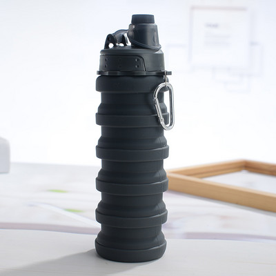 Uus 500 ml kaasaskantav sissetõmmatav silikoonpudel Kokkupandav veepudel õues sõitmiseks mõeldud joogitops karabiiniga kokkupandava tassiga