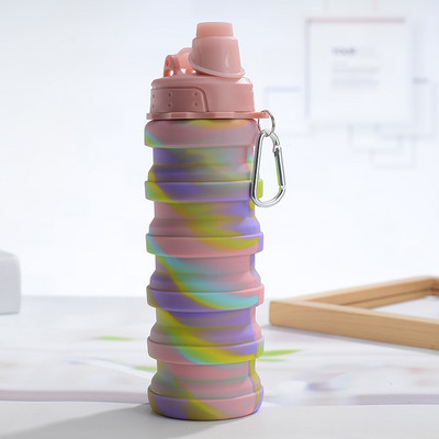 Uus 500 ml kaasaskantav sissetõmmatav silikoonpudel Kokkupandav veepudel õues sõitmiseks mõeldud joogitops karabiiniga kokkupandava tassiga