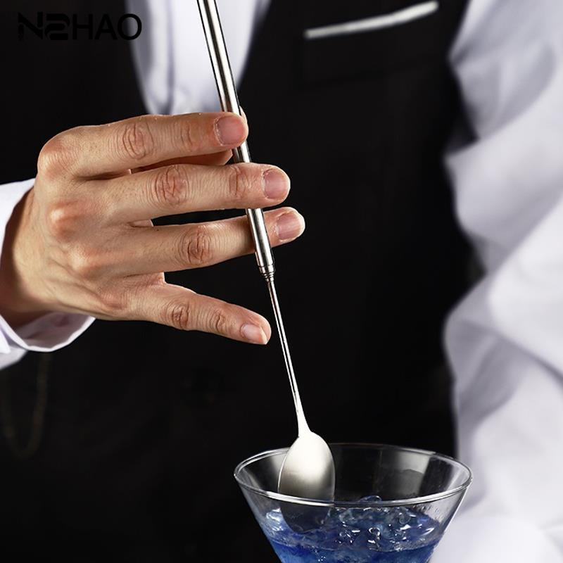 1PC Лъжица за разбъркване от неръждаема стомана Прибираща се мини телескопична лъжица Пръчка за бъркалка с дълга дръжка за кафе и мляко