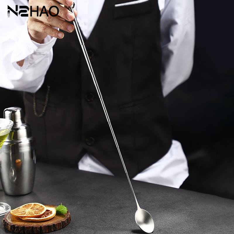 1PC Лъжица за разбъркване от неръждаема стомана Прибираща се мини телескопична лъжица Пръчка за бъркалка с дълга дръжка за кафе и мляко