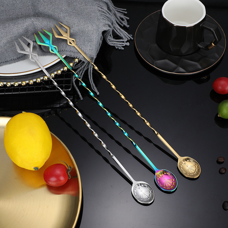 32 cm ilgos rankenos kokteilinė spiralinė maišymo šaukšto šakutė nerūdijančio plieno viskio maišyklė Barmeno maišytuvai virtuvės baro priedai