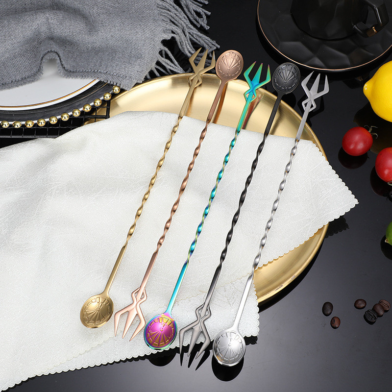 32 cm ilgos rankenos kokteilinė spiralinė maišymo šaukšto šakutė nerūdijančio plieno viskio maišyklė Barmeno maišytuvai virtuvės baro priedai