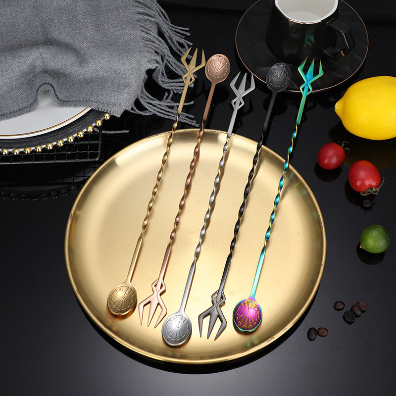 32 cm ilgos rankenos kokteilinė spiralinė maišymo šaukšto šakutė nerūdijančio plieno viskio maišyklė Barmeno maišytuvai virtuvės baro priedai