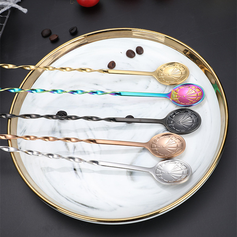 32 cm ilgos rankenos kokteilinė spiralinė maišymo šaukšto šakutė nerūdijančio plieno viskio maišyklė Barmeno maišytuvai virtuvės baro priedai