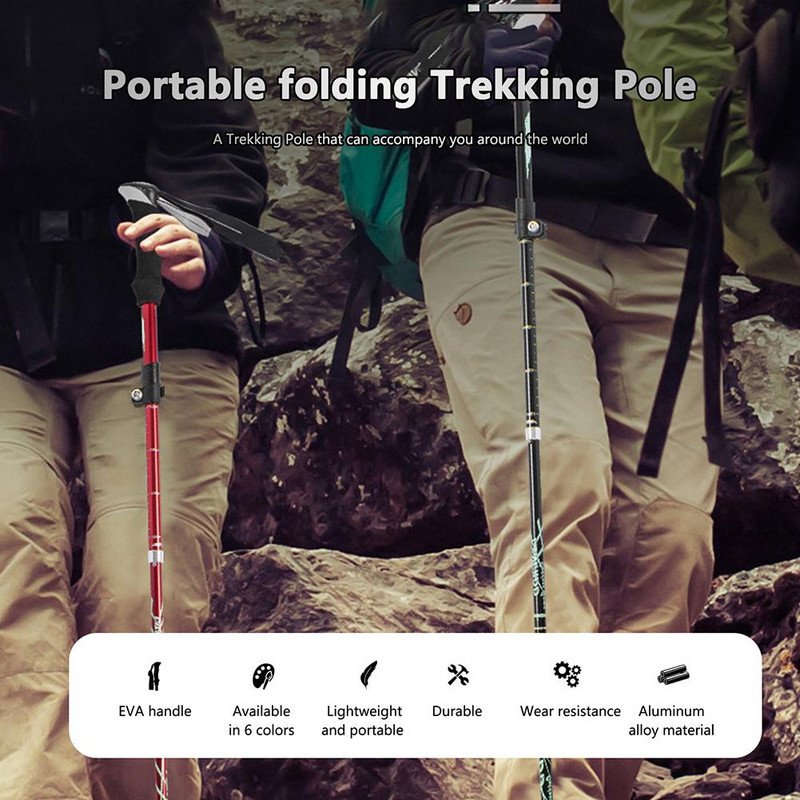 Baston de drumeție pliabil, 5 secțiuni, telescopic ultra-ușor, din aliaj de aluminiu, baston de drumeție în aer liber, livrare picătură