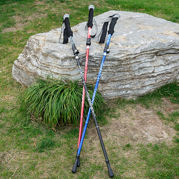 3 секции от алуминиева сплав Телескопичен крос кънтри туризъм Бастун за разходка Shock Трекинг полюс Свръхлек сгъваем стик Alpenstock