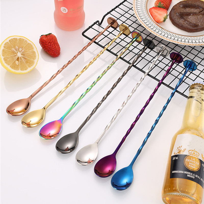 Висококачествена неръждаема стомана Коктейлни спираловидни лъжици Напитка Уиски Muddler Бъркалка Усукана барманска лъжица за смесване Бар Аксесоари