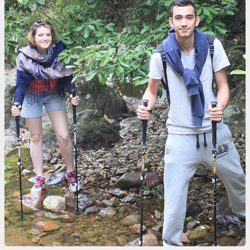 1Pora šiaurietiško ėjimo lazdos, teleskopinės Alpenstock aliuminio lydinio 7075 išorinės užraktas, trekingas, slidinėjimas, laipiojimo lazda senderismo