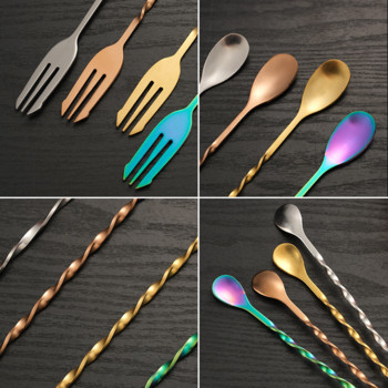 Bartender Muddler Stir Stainless Accessories Pattern Bar Mixing Cocktail Spoon with Bar Spoon Gold Metal Spoon Steel Spiral For