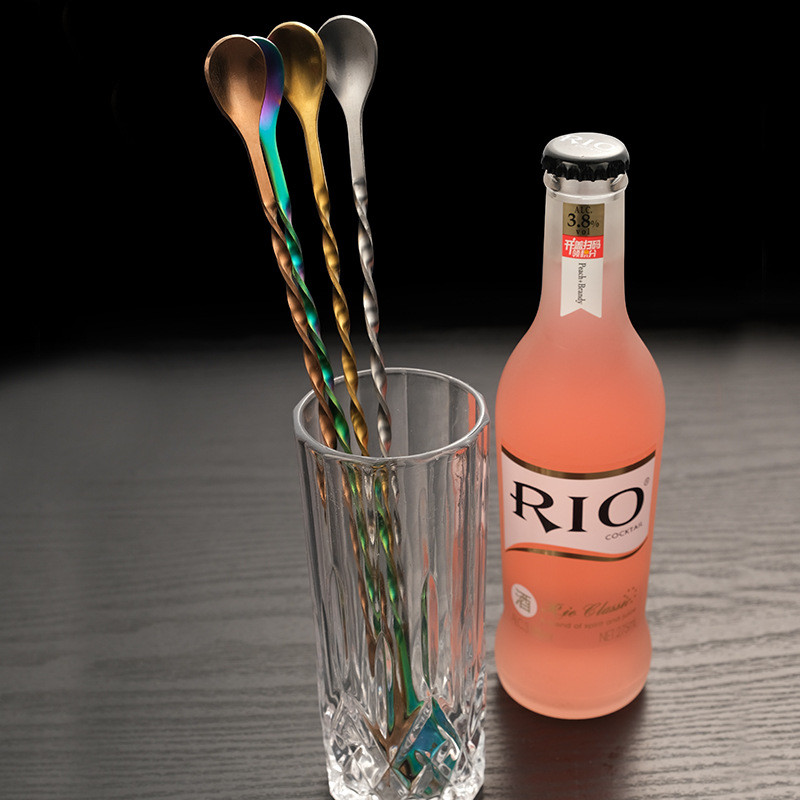 Barmeno Muddler maišymo nerūdijančio plieno priedai Rašto juostos maišymo kokteilių šaukštas su baro šaukštu Auksinis metalinis šaukštas plieno spiralė