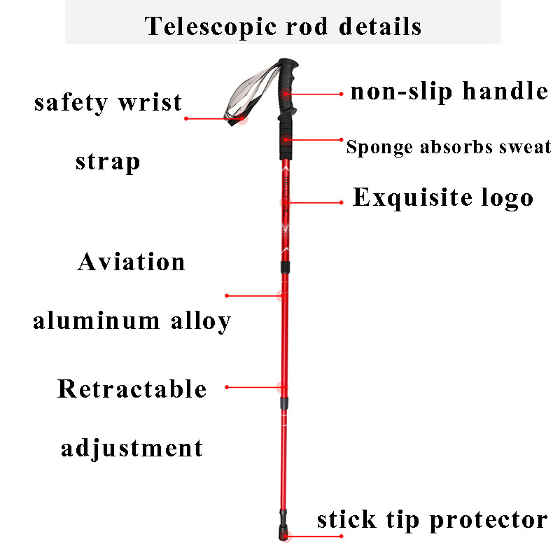 NUONEKO Трисекционна прибираща се пръчка На открито Преносима щека за туризъм, катерене Прибираща се защитна бастун CA26