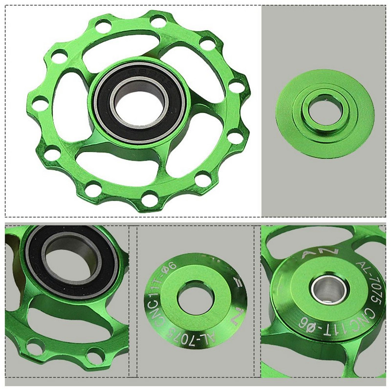 11T 13T kalnų plento dviračio aliuminio kreipiamojo rato galinio pavarų perjungiklio skriemulys metalinio guolio kreiptuvo dalis dviračių skriemulio guolio priedas