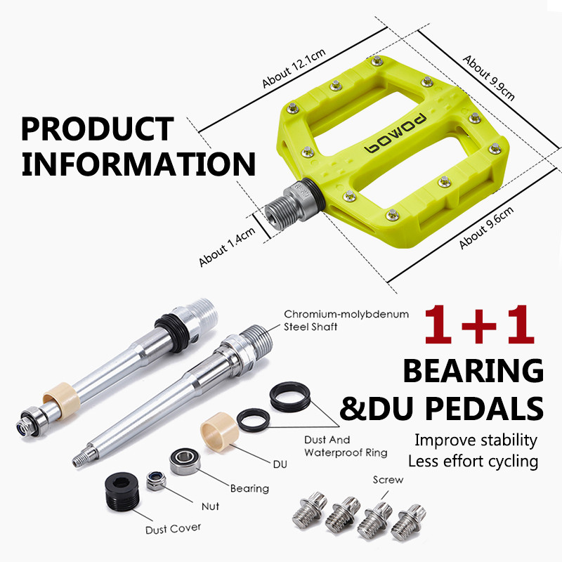 BOWOD lengvas nailoninis sandarus guolių pedalas dviračių važiavimo plokščias neslystantis dviračio pedalas dviračio pedalas 9/16" BMX dviračio priedai