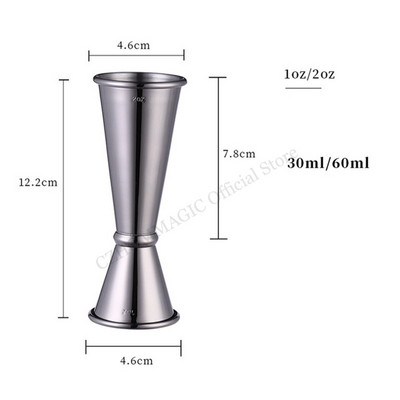 30/60 ml nerūdijančio plieno kokteilių baras, japoniškas dvigubas ozas, matavimo puodelis, baro įrankiai virtuvės vakarėlio klubo gėrimų žymės
