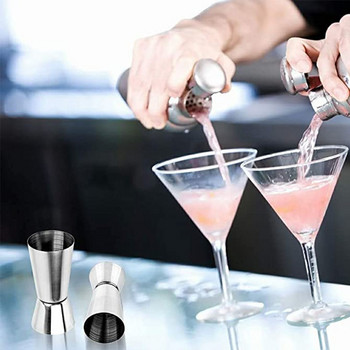Шейкър за коктейли с две глави от неръждаема стомана Мерителна чаша 15/30 ml или 20/40 ml Сребърен коктейлен шейкър Устройство за измерване на вино Слоеста чаша