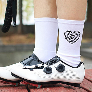 Sport Running Ποδηλατικές Κάλτσες Heart Chain Print Breathable Road Bicycle Κάλτσες Ανδρικές Γυναικείες Κάλτσες σε σχήμα Y πίσω φτέρνας Απορρόφηση ιδρώτα