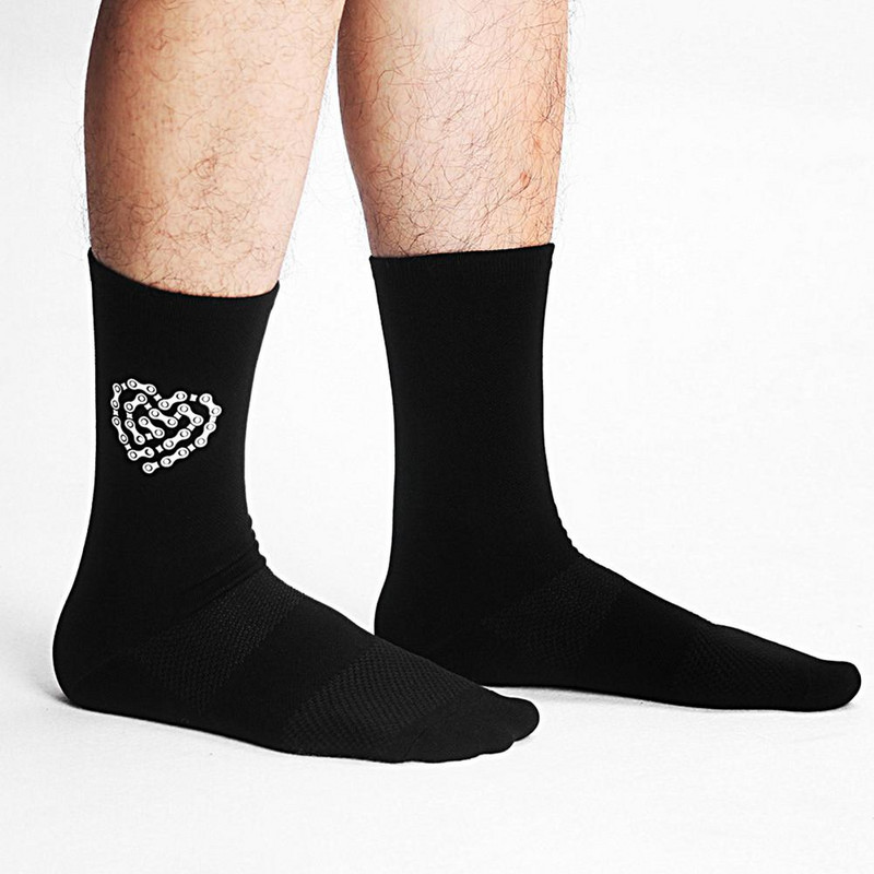 Șosete sport, alergare, ciclism, imprimeu cu lanț de inimă, șosete respirabile pentru bicicletă, bărbați, femei, în formă de Y, cu călcâiul din spate, șosete cu absorbție a transpirației